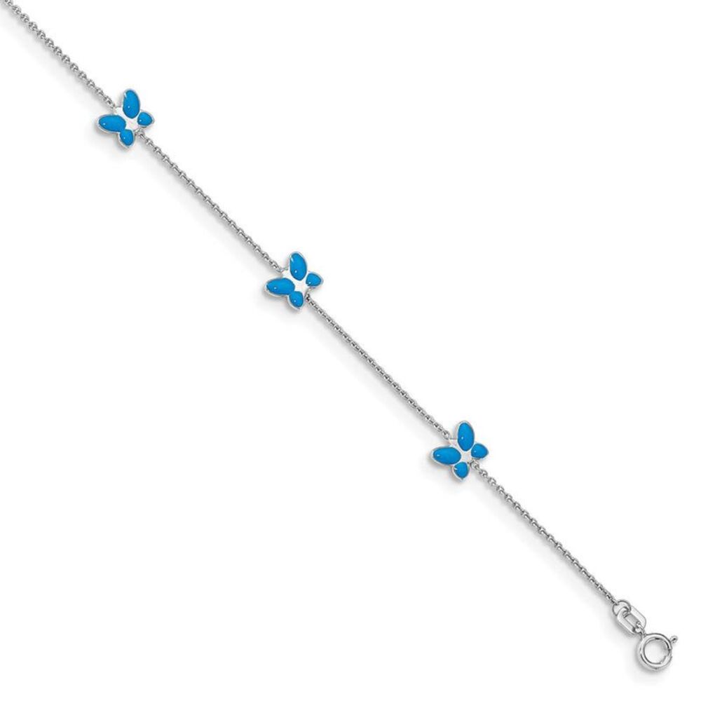 14 Karat White Gold Butterfly Anklet, 10 Inch